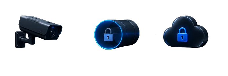 Camera streams over an encrypted VPN tunnel into the cloud